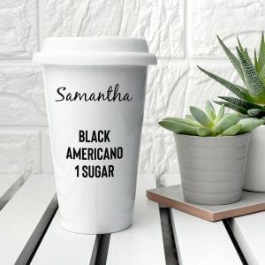Personalised Ceramic Name and Order Travel Coffee Mug