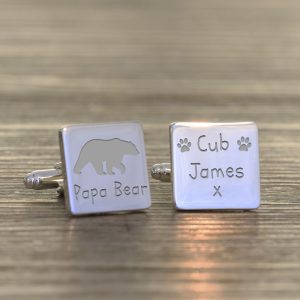 Personalised Papa Bear Silver Finish Cufflinks