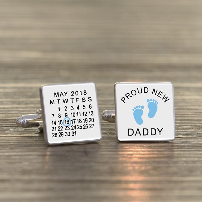 Personalised Proud New Daddy Silver Finish Cufflinks