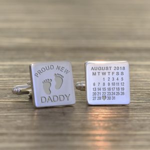 Personalised Proud New Daddy Silver Finish Heart Cufflinks