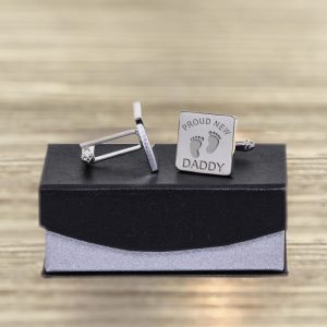 Personalised Proud New Daddy Silver Finish Heart Cufflinks
