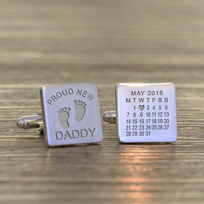 Personalised Proud New Daddy Silver Finish Heart Cufflinks