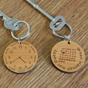 Personalised When Baby Met Daddy Cherry Wood Keyring
