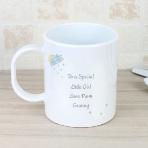 Personalised Hessian Elephant Plastic Toddler Drop-Proof Mug