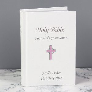 Girl's Personalised Pink Cross Christening Communion Bible