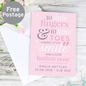 Personalised Ten Little Fingers Pink New Baby Girl Card