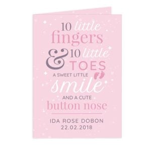Personalised Ten Little Fingers Pink New Baby Girl Card
