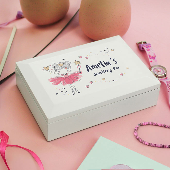 Girl's Personalised Princess Ballerina Wooden Jewellery Box
