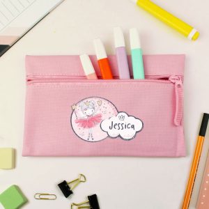 Girl's Personalised Fairy Princess Pink School Pencil Case