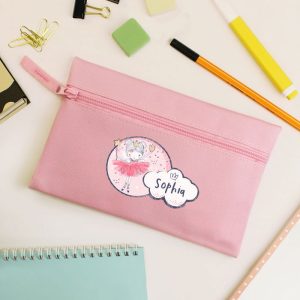 Girl's Personalised Fairy Princess Pink School Pencil Case