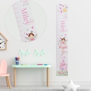 Girl's Pink Personalised Fairy Princess Growth Height Chart