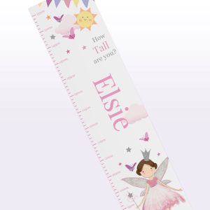 Girl's Pink Personalised Fairy Princess Growth Height Chart