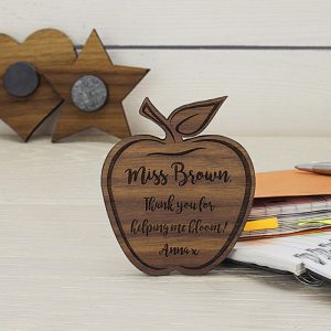 Personalised Teachers Apple Shaped Walnut Wood Fridge Magnet