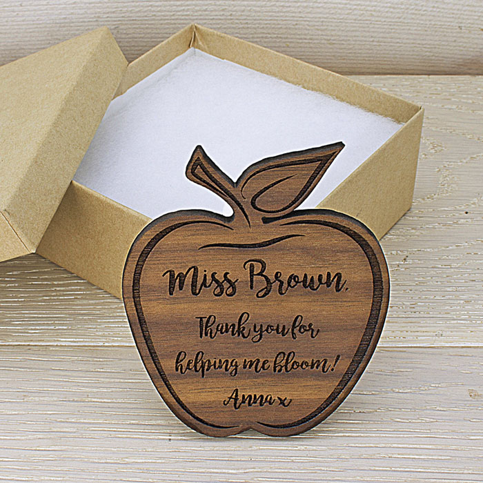Personalised Teachers Apple Shaped Walnut Wood Fridge Magnet