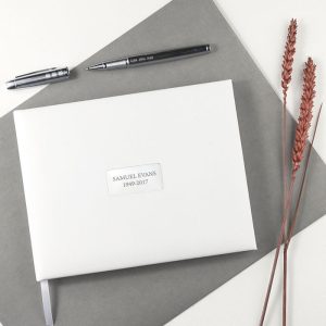 Personalised White Leather In Memoriam Book