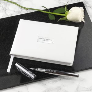 Personalised White Leather In Memoriam Book