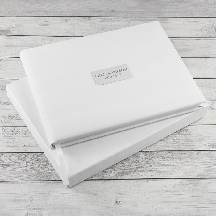 Personalised White Leather In Memoriam Book
