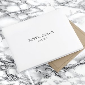 Large Personalised White Leather Condolence Book