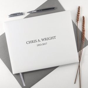 Large Personalised White Leather Condolence Book
