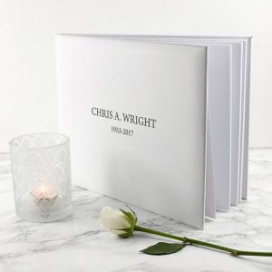 Large Personalised White Leather Condolence Book