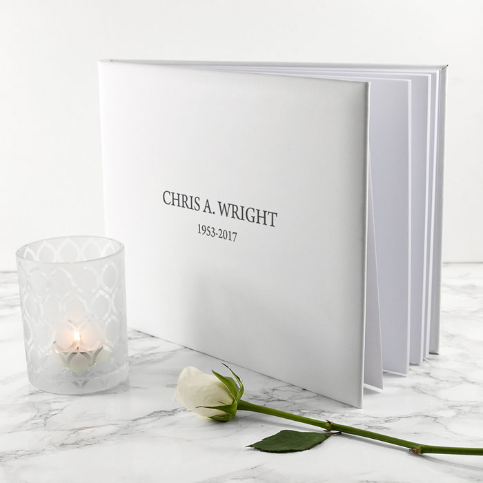 Large Personalised White Leather Condolence Book