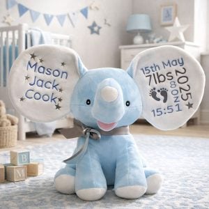 Personalised Embroidered Cubbies Blue Dumble Elephant