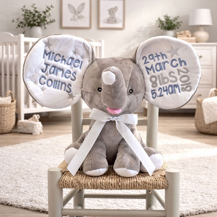Personalised Embroidered Cubbies Grey Dumble Elephant