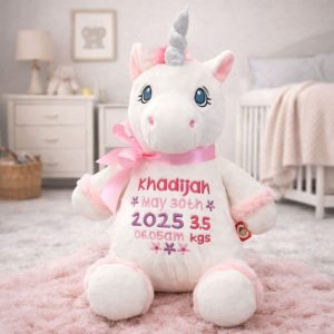 Personalised Cubbies White Unicorn Soft Baby Toy