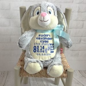 Personalised Baby Boy Cubbies Grey Birth Bunny