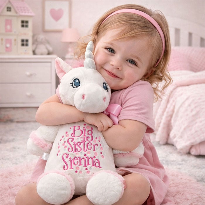 Personalised Big Sister Cubbies White Unicorn Soft Toy Teddy