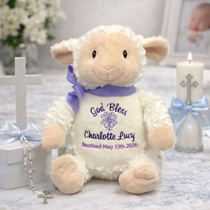 Personalised Embroidered Cubbies Christening Lamb Toy
