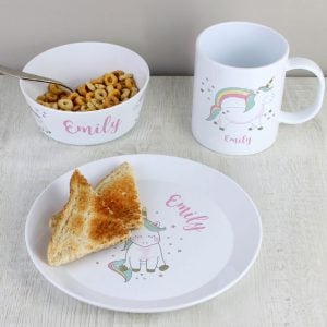 Girl's Personalised Unicorn Breakfast Set - Plastic
