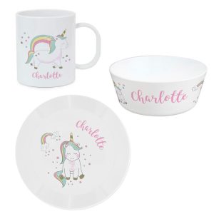 Girl's Personalised Unicorn Breakfast Set - Plastic