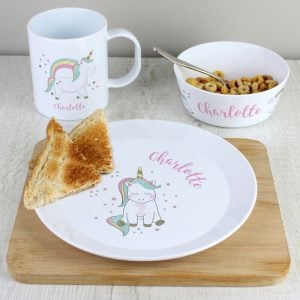 Girl's Personalised Unicorn Breakfast Set - Plastic