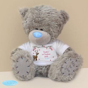 Personalised Tatty Teddy Christmas Bear In Reindeer T Shirt