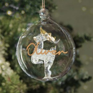 Personalised Gold Glitter Name Only Reindeer Glass Bauble