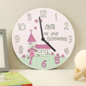 Girl's Large Wooden Personalised Christening Clock