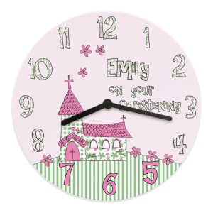 Girl's Large Wooden Personalised Christening Clock