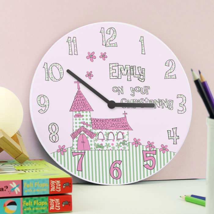 Girl's Large Wooden Personalised Christening Clock