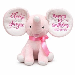 Girl's Personalised First Birthday Pink Cubbies Elephant Toy