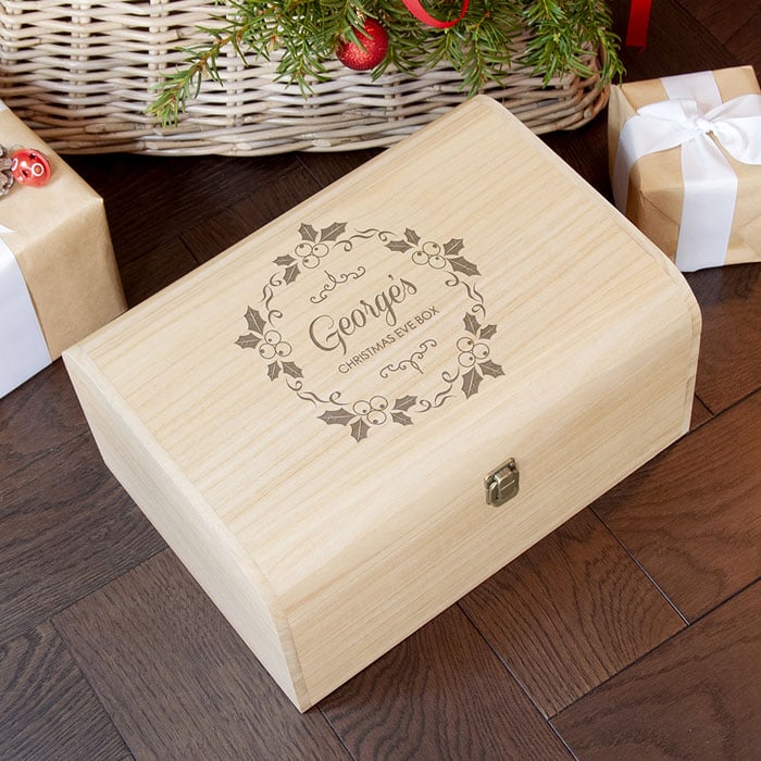 Personalised Christmas Eve Box With Holly Wreath