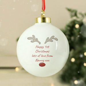 Personalised Little Reindeer Ceramic Christmas Tree Bauble