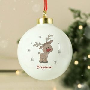 Personalised Little Reindeer Ceramic Christmas Tree Bauble