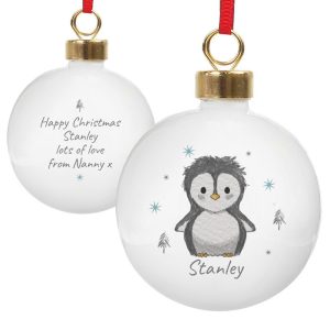 Personalised First Christmas Tree Bauble Pebbles the Penguin