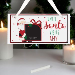 Personalised Santa Christmas Chalk Countdown Wooden Sign
