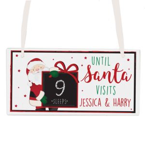 Personalised Santa Christmas Chalk Countdown Wooden Sign
