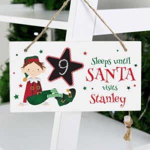 Personalised Elf Christmas Chalk Countdown Wooden Sign