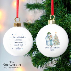 Personalised Snowman & Snowdog Christmas Tree Bauble