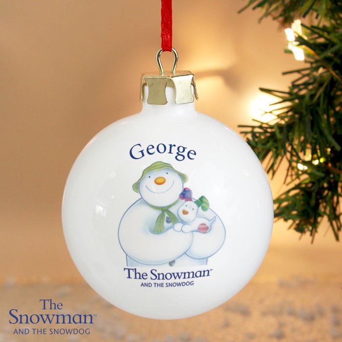 Personalised The Snowman & The Snowdog Christmas Tree Bauble