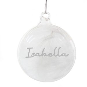 Personalised Glass White Feather Memorial Xmas Tree Bauble